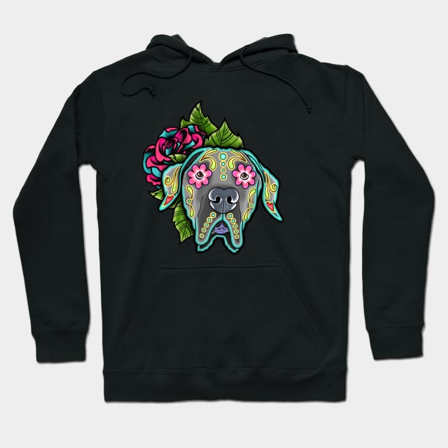 Great Dane - Floppy Ear Edition - Day of the Dead Sugar Skull Dog Hoodie by prettyinink